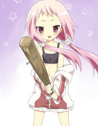 bad_id bad_pixiv_id baseball_bat blush child flat_chest kl-chan long_hair maruki_(punchiki) nail nail_(hardware) nail_bat pink_hair solo sports_bra sweater twintails weapon