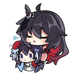 Rule 34 | 2girls, :o, ahoge, black hair, black headwear, blush, chibi, closed eyes, closed mouth, colored inner hair, comforting, commentary, english commentary, gloves, hair between eyes, hand on another&#039;s head, honkai (series), honkai impact 3rd, long hair, multicolored hair, multiple girls, official art, red gloves, red hair, seele (alter ego), seele vollerei, seele vollerei (herrscher of rebirth), seele vollerei (starchasm nyx), transparent background, white headwear
