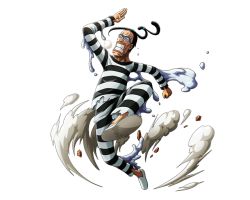 Rule 34 | 1boy, arm up, black hair, clenched teeth, full body, galdino, glasses, hair ornament, male focus, one piece, one piece treasure cruise, pants, prison clothes, runing, shirt, solo, striped clothes, striped pants, striped shirt, teeth, torn clothes, torn pants, torn shirt, transparent background