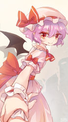 Rule 34 | 1girl, 2girls, arm ribbon, artist name, bad id, bad pixiv id, bat wings, bow, dated, dress, hat, hat bow, holding another&#039;s wrist, lilith (lilithchan), looking at viewer, mini wings, mob cap, multiple girls, orange eyes, pink dress, pov, puffy short sleeves, puffy sleeves, purple hair, red bow, red eyes, remilia scarlet, ribbon, short hair, short sleeves, smile, solo focus, touhou, white hat, wings, wrist cuffs