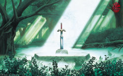 Rule 34 | forest, highres, light rays, master sword, nature, nintendo, no humans, official art, official wallpaper, pedestal, planted, planted sword, planted weapon, scenery, sunbeam, sunlight, sword, the legend of zelda, the legend of zelda: a link to the past, tree, wallpaper, weapon, weapon focus