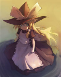 Rule 34 | 1girl, apron, black dress, blonde hair, blue eyes, braid, clenched hand, dress, female focus, full body, kirisame marisa, long hair, looking at viewer, looking up, non-web source, puffy short sleeves, puffy sleeves, short sleeves, single braid, solo, standing, standing on liquid, embodiment of scarlet devil, touhou, very long hair, water