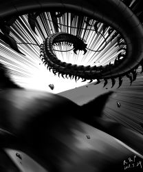 Rule 34 | bug, centipede, dated, debris, emphasis lines, greyscale, highres, monochrome, monster, mukade chourou, no humans, one-punch man, signature, solo, xiniu r&amp;f (lande hua hua)