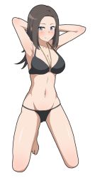 1girl artist_request bang_dream! bare_shoulders bikini black_bikini black_hair blue_eyes blush breasts highres jewelry large_breasts legs long_hair navel necklace simple_background smile solo swimsuit tagme wakana_rei