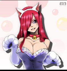 Rule 34 | animal ears, bell, neck bell, breasts, cat ears, collar, erza scarlet, fairy tail, highres, large breasts, red hair