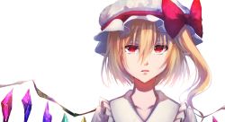 Rule 34 | 1girl, collarbone, deep (deep4946), eyebrows, flandre scarlet, hat, highres, looking at viewer, mob cap, parted lips, red eyes, short hair, short ponytail, side ponytail, sketch, solo, touhou, upper body
