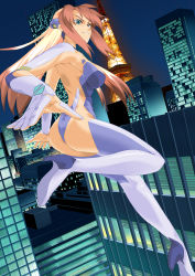 Rule 34 | 00s, 1girl, absurdres, ass, birdy cephon altera, blue eyes, breasts, city, dyed bangs, high heels, highres, large breasts, legs, leotard, long hair, long legs, multicolored hair, shoes, solo, tetsuwan birdy, tetsuwan birdy decode, thighhighs, thighs, two-tone hair, zouzou