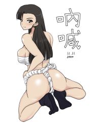 Rule 34 | 10s, 1girl, ass, black hair, blush, breasts, girls und panzer, grey eyes, large breasts, nishi kinuyo, smile, solo, yasumon