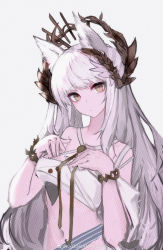 Rule 34 | 1girl, absurdres, amayouri, animal ears, arknights, bikini, bracelet, breasts, chinese commentary, commentary request, highres, horse ears, huge filesize, jewelry, laurel crown, long hair, navel, official alternate costume, platinum (arknights), platinum (shimmering dew) (arknights), simple background, small breasts, solo, swimsuit, upper body, weibo watermark, white background, white bikini, white hair, yellow eyes