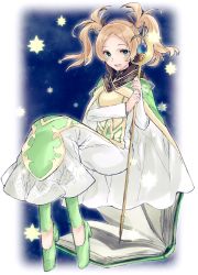 Rule 34 | 1girl, aiueo1234853, alternate costume, bad id, bad twitter id, blonde hair, book, cape, dress, fire emblem, fire emblem awakening, green eyes, highres, holding, holding staff, lissa (fire emblem), long hair, long sleeves, nintendo, open book, open mouth, solo, staff, twintails