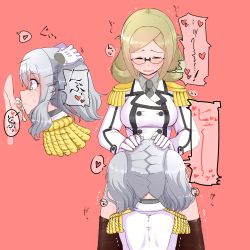 Rule 34 | 2girls, bad id, bad pixiv id, blush, buttons, collared shirt, comic, cum, cum in mouth, double-breasted, epaulettes, fellatio, folded ponytail, from behind, futa with female, futanari, glasses, gloves, hand on another&#039;s head, hands on another&#039;s head, irrumatio, kantai collection, kashima (kancolle), katori (kancolle), military, military uniform, multiple girls, nb (pixiv594732), necktie, open mouth, oral, parted bangs, penis, rimless eyewear, shirt, uniform, white gloves