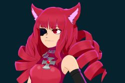 Rule 34 | 1girl, animal ears, bare shoulders, cat ears, closed mouth, collar, highres, indioweeaboo, long hair, mechanical parts, red eyes, red hair, self-upload, smile, stella hoshii, va-11 hall-a