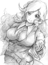 Rule 34 | 1girl, binayu, breasts, dress, female focus, greyscale, large breasts, monochrome, silent sinner in blue, sketch, solo, touhou, watatsuki no toyohime, white background