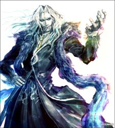 Rule 34 | beard, facial hair, fate/apocrypha, fate/grand order, fate (series), fur collar, k-suwabe, long hair, male focus, solo, twitter username, vlad iii (fate/apocrypha), white background