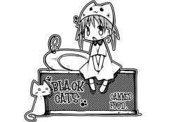 Rule 34 | 1girl, animal hat, cat, greyscale, hat, kuro (kuroneko no kanzume), monochrome, open mouth, original, simple background, transparent background, white background
