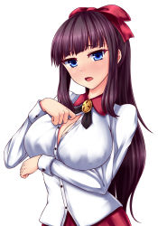 Rule 34 | 1girl, blue eyes, blush, breasts, brown hair, cleavage, highres, large breasts, new game!, open mouth, solo, takimoto hifumi, zellam