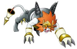 Rule 34 | claws, digimon, digimon (creature), dorulumon, drill, fangs, fusion, helmet, pawnchessmon (white), simple background, solo, white background, xros up dorulumon (pawnchessmon (white))
