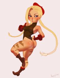Rule 34 | 1girl, angellove44, ass, blonde hair, blue eyes, boots, braid, breasts, cammy white, capcom, clothes, female focus, full body, green theme, highres, leotard, long hair, nipples, pantyhose, see-through, simple background, solo, street fighter, twin braids, very long hair