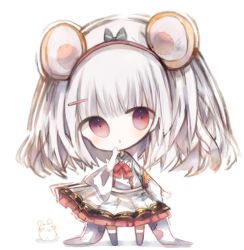 Rule 34 | 1girl, animal, animal ears, bad id, bad pixiv id, black bow, black socks, blush, bow, chinese zodiac, collared shirt, commentary request, cottontailtokki, full body, granblue fantasy, grey hair, hair bow, hair ornament, hairclip, hand up, heart, kneehighs, long sleeves, looking at viewer, mouse (animal), mouse ears, no shoes, parted lips, pleated skirt, red bow, red eyes, shadow, shirt, skirt, socks, solo, standing, striped, striped bow, vikala (granblue fantasy), white background, white shirt, white skirt, wide sleeves, year of the rat