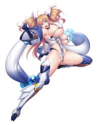 Rule 34 | 1girl, ahoge, aoi nagisa (metalder), bare shoulders, blonde hair, blue eyes, bouncing breasts, breasts, curvy, fang, fingerless gloves, full body, game cg, gloves, highleg, highleg leotard, highres, huge breasts, leotard, lilith-soft, long hair, looking at viewer, official art, onizaki kirara, open mouth, revealing clothes, shiny clothes, shiny skin, solo, taimanin (series), taimanin rpgx, thong leotard, twintails