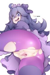 Rule 34 | 1girl, :d, @ @, absurdres, ahoge, anus, ass, ass focus, bow, creatures (company), game freak, hair bow, hex maniac (pokemon), highres, hot vr, looking at viewer, maid headdress, nintendo, open mouth, pantyhose, pixiv username, pokemon, pokemon xy, purple eyes, pussy, skirt, smile, solo, spread pussy, torn clothes, torn pantyhose, uncensored