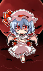 Rule 34 | 1girl, bat (animal), blush stickers, chibi, crossed arms, female focus, full moon, lowres, mamo williams, moon, red moon, remilia scarlet, solo, touhou