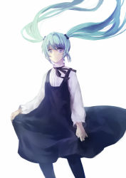 Rule 34 | 1girl, bad id, bad pixiv id, blue eyes, dress, floating hair, green hair, hatsune miku, long hair, nonoharak, pantyhose, solo, twintails, vocaloid, white background