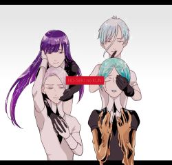 Rule 34 | 4others, androgynous, copyright name, holding hands, houseki no kuni, interlocked fingers, letterboxed, long bangs, multiple others, spoilers, tagme