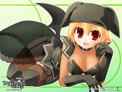 Rule 34 | bakutendou, blonde hair, boots, breasts, cleavage, demon girl, huge breasts, large breasts, mabinogi, red eyes, short hair, solo, succubus (mabinogi), thigh boots, thighhighs, wallpaper, wings