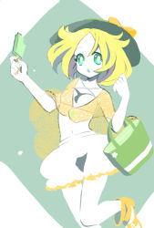 Rule 34 | 1girl, bag, bianca (pokemon), blonde hair, breasts, commentary request, creatures (company), food, game freak, green eyes, handbag, hat, ice cream, medium hair, nintendo, open mouth, opepeko, panties, pokemon, pokemon bw, popsicle, see-through, simple background, solo, standing, standing on one leg, underwear