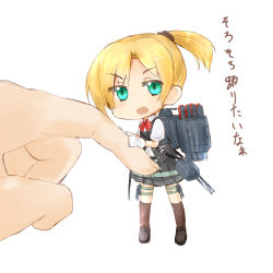 Rule 34 | 10s, 1girl, blonde hair, blush, chibi, gloves, hair ornament, highres, ice (icegray), kantai collection, long hair, maikaze (kancolle), personification, school uniform, serafuku, size difference, skirt, solo focus, translated, white gloves