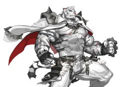 Rule 34 | 1boy, abs, absurdres, animal ears, arknights, bandaged hand, bandages, bara, bare pectorals, biceps, chain necklace, feet out of frame, furry, furry male, highres, jacket, jacket on shoulders, large pectorals, male focus, mountain (arknights), muscular, muscular male, navel, necklace, nipples, pants, pectorals, scar, scar across eye, scar on chest, scar on face, scar on stomach, short hair, shoulder spikes, solo, spikes, standing, stomach, thighs, tiger boy, tiger ears, tight clothes, tight pants, traver009, white fur, white hair, white jacket, white pants