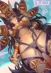 Rule 34 | 1girl, animal ear fluff, animal ears, black gloves, black hair, breasts, dark-skinned female, dark skin, fate/grand order, fate (series), fingerless gloves, gloves, green eyes, large breasts, long hair, looking at viewer, nail polish, queen of sheba (fate), shipl, smile, solo, stomach, thighs, tongue, tongue out