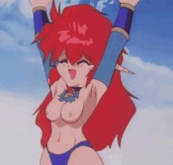Rule 34 | animated, animated gif, bouncing breasts, breasts, dragon half, lowres, mink (dragon half), red hair, screencap, topless