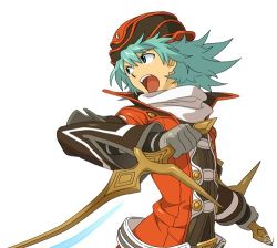 Rule 34 | .hack//, .hack//link, 1boy, aqua hair, bandai, belt, blade, coat, cyber connect 2, dagger, dual wielding, gloves, hat, holding, kite (.hack//), knife, lowres, male focus, official art, solo, tattoo, weapon