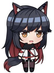 Rule 34 | 1girl, :o, animal ears, arknights, azur lane, black hair, chibi, hair ornament, jacket, looking at viewer, multicolored hair, open mouth, orange eyes, pantyhose, parody, simple background, solo, style parody, svol, tail, texas (arknights), transparent background, white jacket, wolf ears, wolf girl, wolf tail
