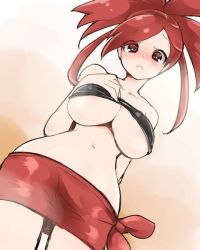 Rule 34 | blush, breasts, chorimokki, cleavage, creatures (company), flannery (pokemon), game freak, gym leader, large breasts, looking at viewer, navel, nintendo, pokemon, red eyes, red hair, underboob
