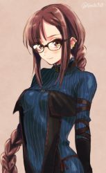 Rule 34 | 1girl, arm strap, black dress, black gloves, blue dress, blush, braid, braided ponytail, breasts, brown eyes, brown hair, center opening, choker, closed mouth, covered navel, dress, earrings, elbow gloves, fate/grand order, fate (series), glasses, gloves, jewelry, layered dress, long hair, long sleeves, medium breasts, multiple earrings, ribbed dress, ribbon-trimmed dress, seeds328, single braid, smile, very long hair, yu mei-ren (fate), yu mei-ren (first ascension) (fate)