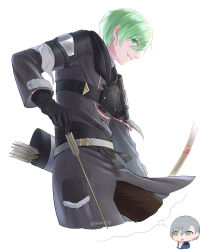 Rule 34 | 1boy, armor, arrow (projectile), ashe ubert, bad id, bad pixiv id, black gloves, breastplate, brown pants, coat, color switch, commentary request, cropped legs, fire emblem, fire emblem: three houses, freckles, gloves, green eyes, green hair, grey coat, grey hair, hair between eyes, highres, holding, holding arrow, hood, hood down, hooded coat, imagining, long sleeves, looking at viewer, male focus, nintendo, orio (oront1y), pants, parted lips, profile, quiver, short hair, shoulder pads, sidelocks, simple background, smile, standing, thought bubble, twitter username, white background