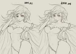 Rule 34 | 1990s (style), breasts, cleavage, comparison, detached sleeves, final fantasy, final fantasy iv, greyscale, hair ornament, hip focus, large breasts, leotard, long hair, mahito, monochrome, redrawn, retro artstyle, rydia (ff4), thighs, wide hips