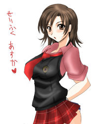 Rule 34 | 1girl, brown eyes, brown hair, kazama asuka, lowres, necktie, school uniform, solo, tekken