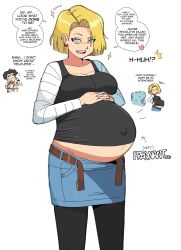 Rule 34 | 1girl, android 18, blonde hair, blue eyes, dragon ball, dragonball z, english text, highres, noodlemage, outie navel, pregnant, tagme