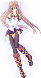 Rule 34 | 00s, 1girl, blue eyes, boots, brown hair, flower, hair ornament, hozumi (8/1), knee boots, long hair, marta lualdi, smile, solo, tales of (series), tales of symphonia, tales of symphonia: dawn of the new world, very long hair