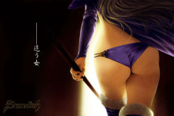 Rule 34 | 1girl, ass, ass focus, blonde hair, boots, brandish, brandish (video game), brown hair, cape, close-up, copyright name, dela delon, falcom, from behind, fur-trimmed boots, fur-trimmed footwear, fur trim, long hair, may (tea-break), panties, photorealistic, realistic, solo, staff, thighhighs, underwear