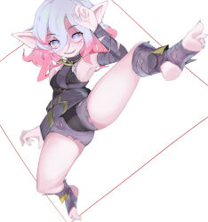 Rule 34 | 1girl, absurdres, belt, black belt, blurry, blurry background, breasts, briar (league of legends), colored sclera, feet, fingernails, gradient hair, grey eyes, grey hair, grey nails, hair between eyes, high kick, highres, kicking, korean commentary, league of legends, legs, long hair, looking at viewer, multicolored hair, no shoes, open mouth, pink hair, pink sclera, pointy ears, shaded face, sharp fingernails, sharp teeth, sharp toenails, sidelocks, simple background, small breasts, smile, soles, solo, spread legs, stirrup legwear, teeth, toeless legwear, toenails, toes, two-tone hair, vampire, vasaagoo01, white background