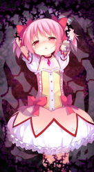 Rule 34 | 10s, 1girl, arms up, bad id, bad pixiv id, bdsm, blush, bondage, bound, bow, bubble skirt, choker, gloves, hair bow, kaname madoka, kito (sorahate), magical girl, mahou shoujo madoka magica, mahou shoujo madoka magica (anime), pink eyes, pink hair, puffy sleeves, short hair, short twintails, skirt, solo, tears, twintails