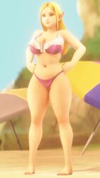 Rule 34 | 1girl, 3d, animated, barefoot, bikini, blonde hair, blue eyes, breast expansion, breasts, cleavage, curvy, female focus, full body, hands on own hips, large breasts, long hair, n-nurico, nail polish, navel, nintendo, pointy ears, princess zelda, solo, sound, sudden weight gain, swimsuit, tagme, the legend of zelda, thick thighs, thighs, toenail polish, toenails, video, wide hips