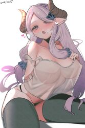 Rule 34 | 1girl, absurdres, breasts, camisole, covered erect nipples, dondy, draph, granblue fantasy, highres, large breasts, narmaya (granblue fantasy), nipples, perky breasts, see-through, solo