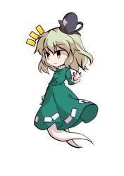 Rule 34 | 1girl, black hat, clip studio paint (medium), cross-laced clothes, dairi, dress, full body, ghost tail, green dress, green hair, hair between eyes, hat, juliet sleeves, long sleeves, ofuda, ofuda on clothes, puffy sleeves, short hair, soga no tojiko, solo, standing, tachi-e, tate eboshi, touhou, transparent background
