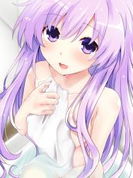 Rule 34 | bare shoulders, blush, breasts, embarrassed, flustered, highres, iwashi dorobou -r-, long hair, nepgear, neptune (series), open mouth, purple eyes, purple hair, small breasts, towel